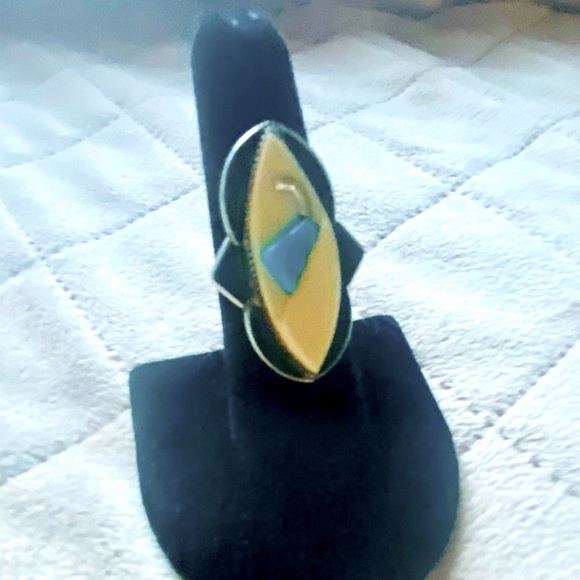 Vintage Navajo Sterling silver & antler bone with enamel turquoise inset ring - Picture 7 of 8